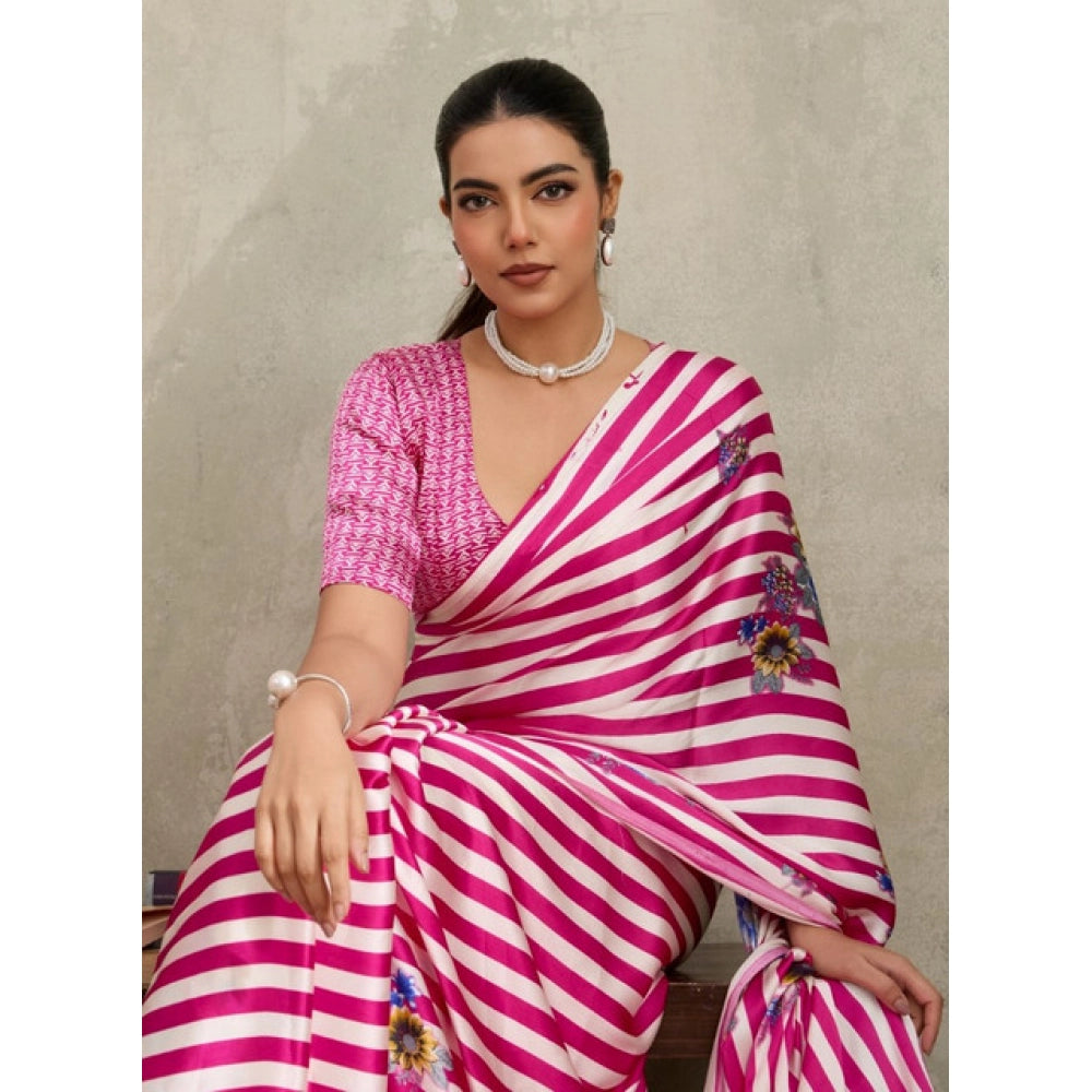 Seduva Women's Satin Crepe Printed Saree With Unstitched Blouse 5.5Mtr (Pink)