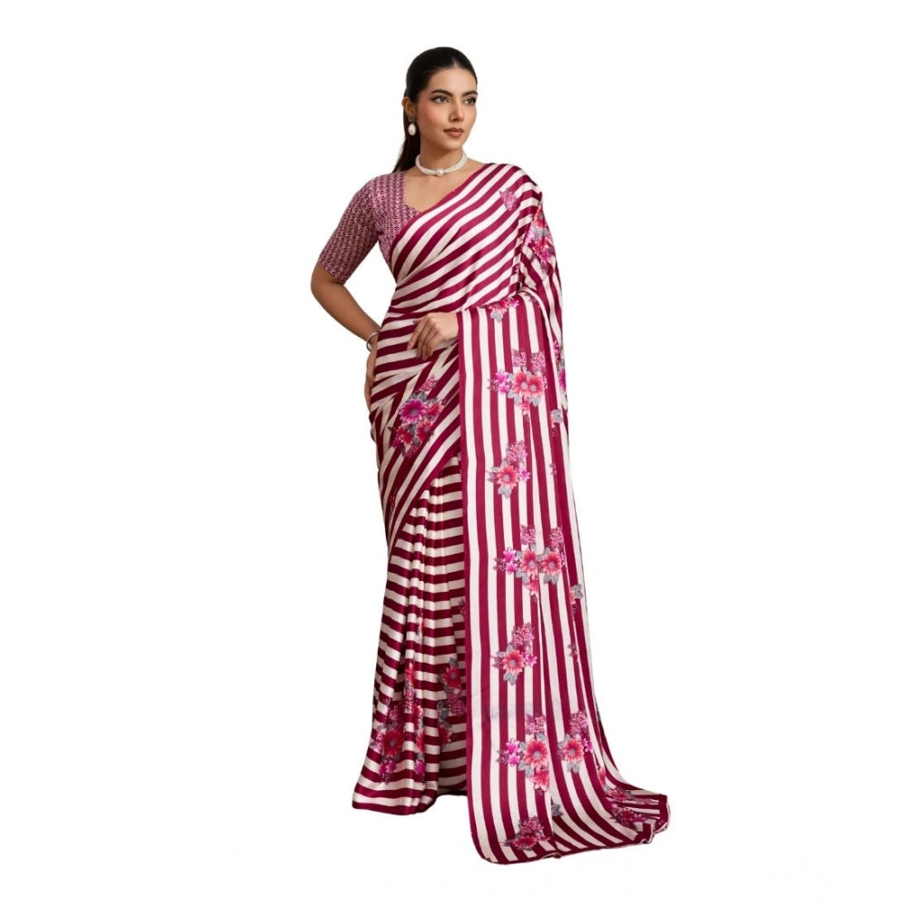 Seduva Women's Satin Crepe Printed Saree With Unstitched Blouse 5.5Mtr (Maroon)