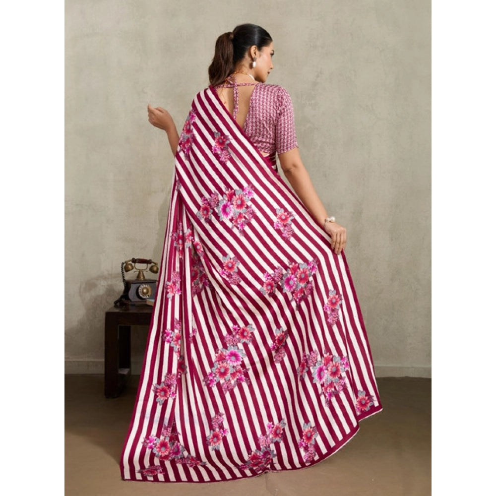 Seduva Women's Satin Crepe Printed Saree With Unstitched Blouse 5.5Mtr (Maroon)