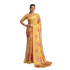 Seduva Women's Satin Crepe Printed Saree With Unstitched Blouse 5.5Mtr (Mustard)