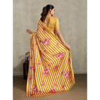 Seduva Women's Satin Crepe Printed Saree With Unstitched Blouse 5.5Mtr (Mustard)