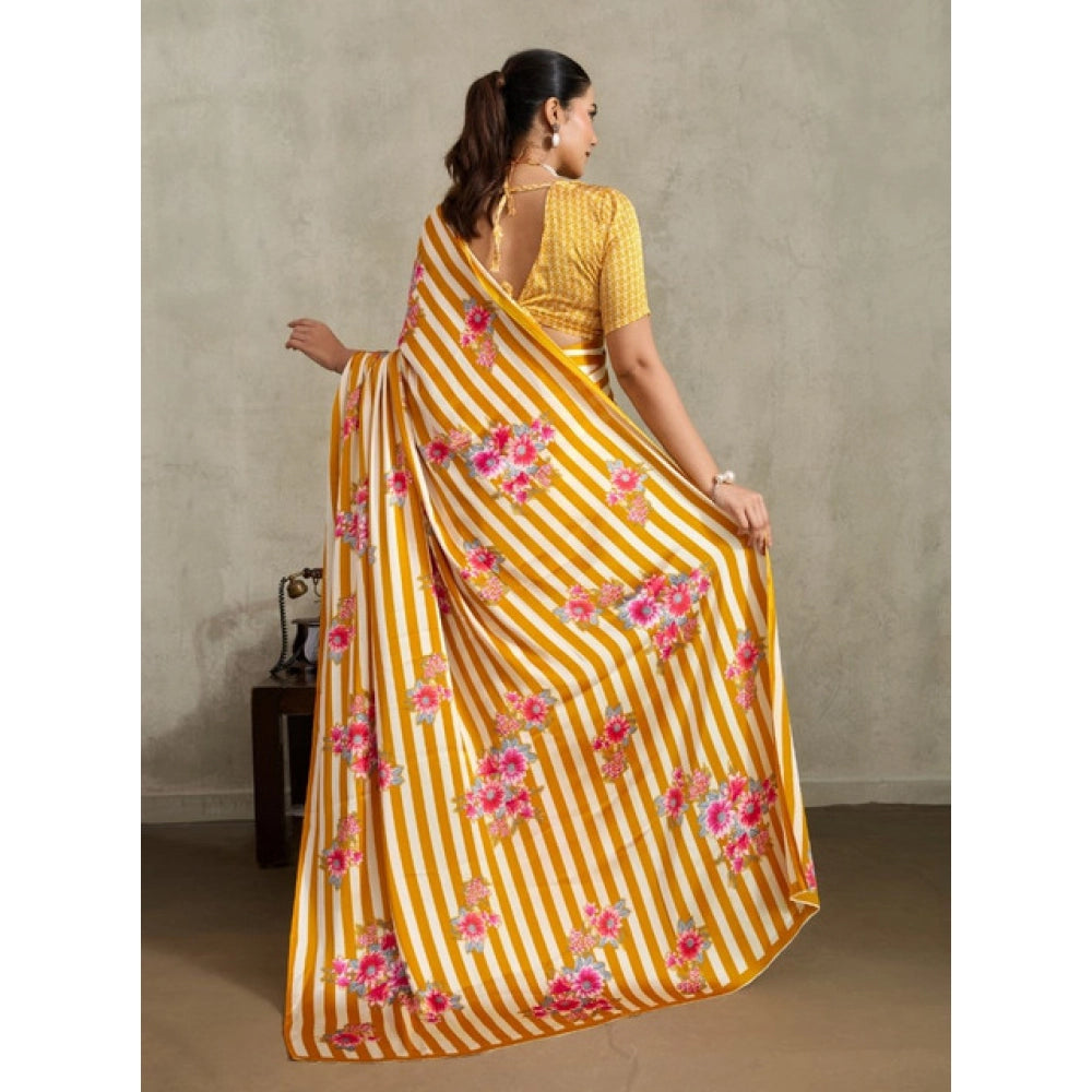Seduva Women's Satin Crepe Printed Saree With Unstitched Blouse 5.5Mtr (Mustard)