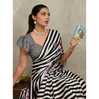 Seduva Women's Satin Crepe Printed Saree With Unstitched Blouse 5.5Mtr (Black)