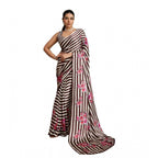 Seduva Women's Satin Crepe Printed Saree With Unstitched Blouse 5.5Mtr (Brown)