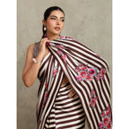 Seduva Women's Satin Crepe Printed Saree With Unstitched Blouse 5.5Mtr (Brown)