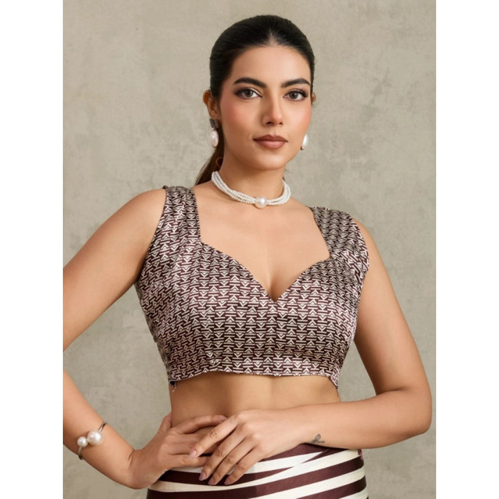 Seduva Women's Satin Crepe Printed Saree With Unstitched Blouse 5.5Mtr (Brown)