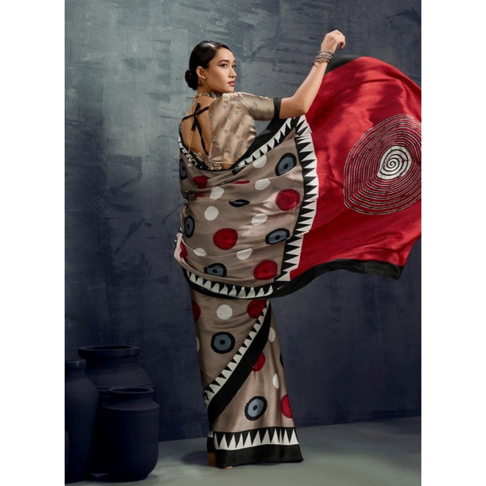 Seduva Women's Satin Crepe Printed Saree With Unstitched Blouse 5.5Mtr (Grey)