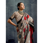 Seduva Women's Satin Crepe Printed Saree With Unstitched Blouse 5.5Mtr (Grey)