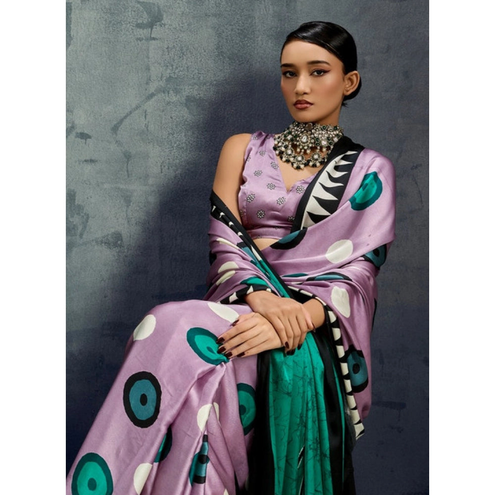Seduva Women's Satin Crepe Printed Saree With Unstitched Blouse 5.5Mtr (Multicolor)