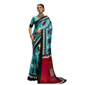 Seduva Women's Satin Crepe Printed Saree With Unstitched Blouse 5.5Mtr (Sky Blue)