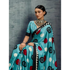 Seduva Women's Satin Crepe Printed Saree With Unstitched Blouse 5.5Mtr (Sky Blue)