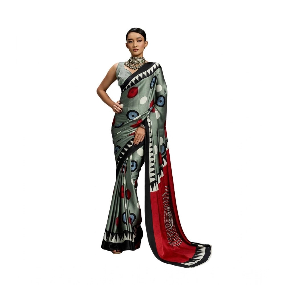 Seduva Women's Satin Crepe Printed Saree With Unstitched Blouse 5.5Mtr (Multicolor)