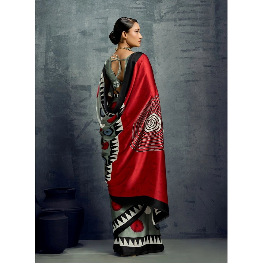 Seduva Women's Satin Crepe Printed Saree With Unstitched Blouse 5.5Mtr (Multicolor)