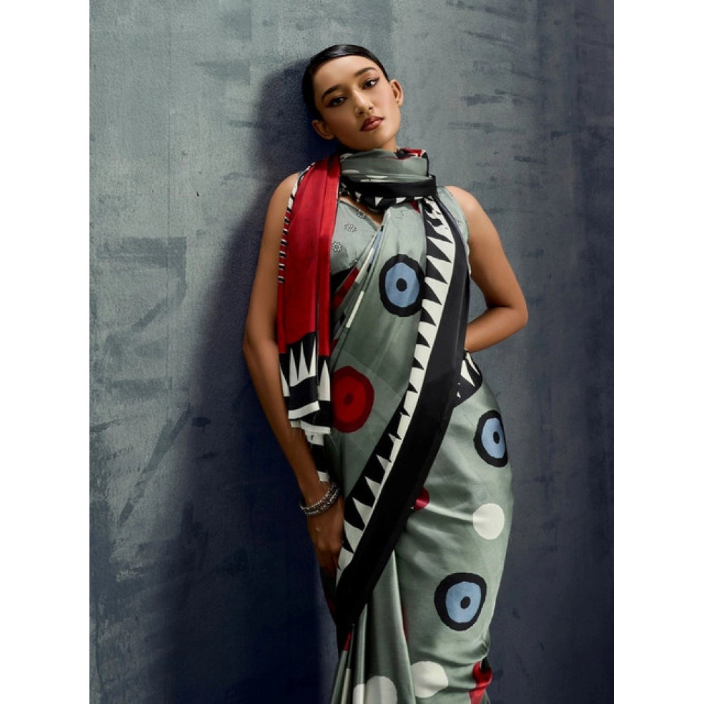 Seduva Women's Satin Crepe Printed Saree With Unstitched Blouse 5.5Mtr (Multicolor)