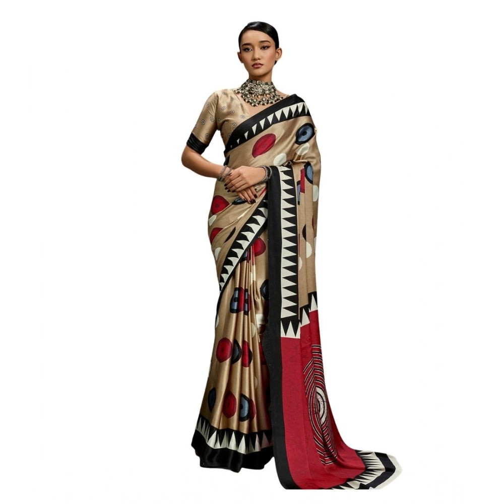 Seduva Women's Satin Crepe Printed Saree With Unstitched Blouse 5.5Mtr (Multicolor)