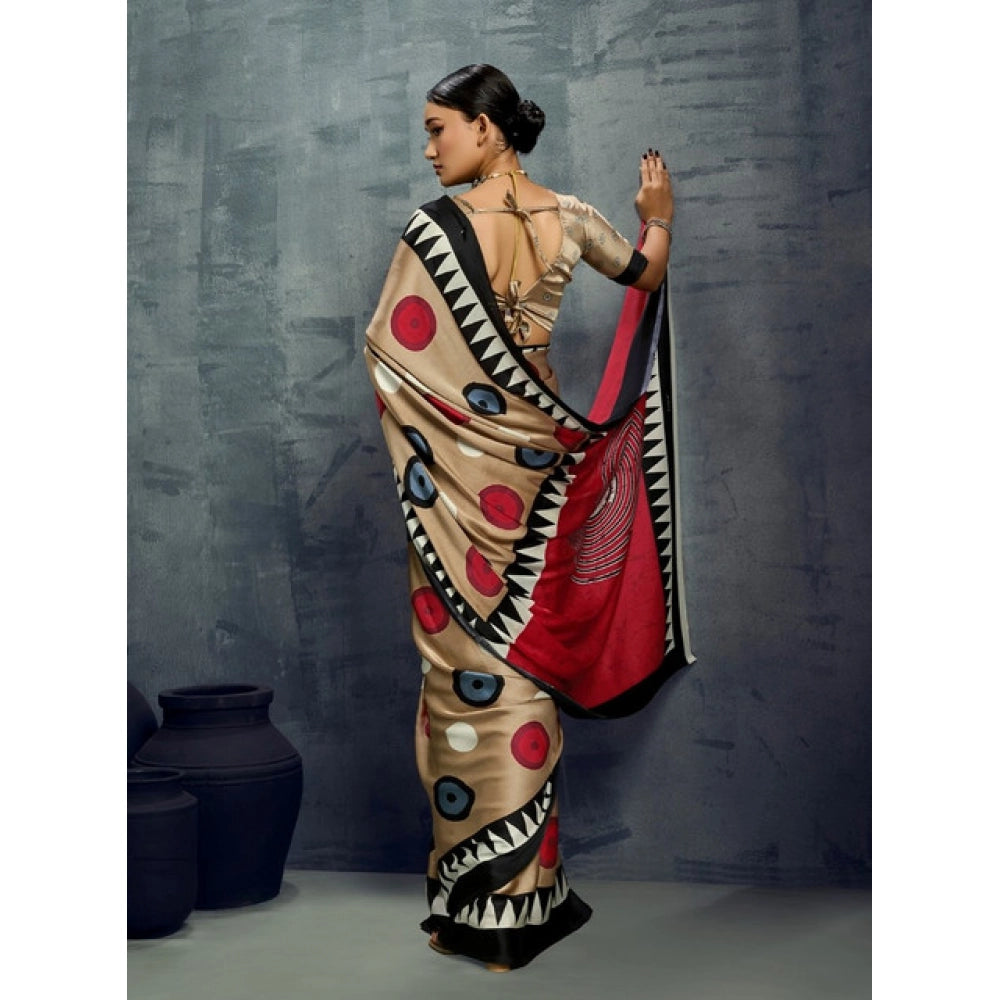 Seduva Women's Satin Crepe Printed Saree With Unstitched Blouse 5.5Mtr (Multicolor)