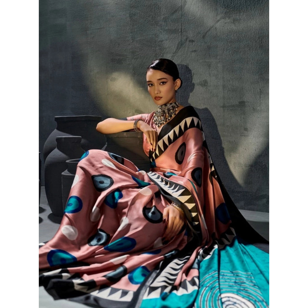 Seduva Women's Satin Crepe Printed Saree With Unstitched Blouse 5.5Mtr (Multicolor)