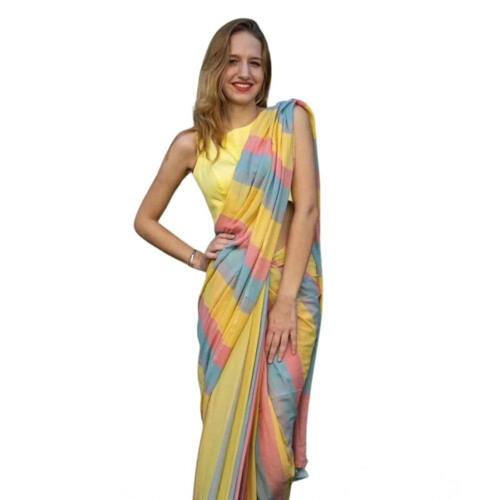 Seduva Women's Linen Printed Saree With Unstitched Blouse 5.5Mtr (Multicolor)