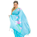 Seduva Women's Linen Printed Saree With Unstitched Blouse 5.5Mtr (light Blue)