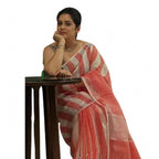 Seduva Women's Linen Printed Saree With Unstitched Blouse 5.5Mtr (Multicolor)