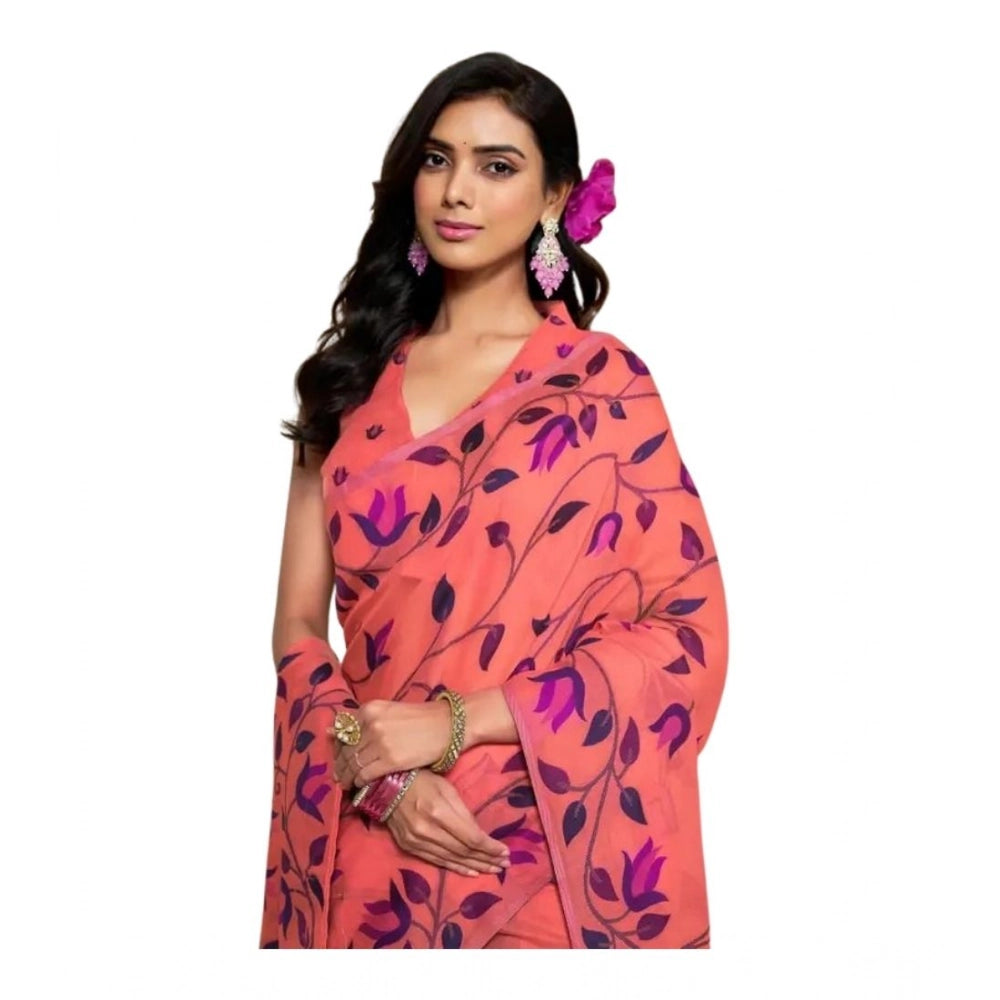 Seduva Women's Georgette Printed Saree With Unstitched Blouse 5.5Mtr (Peach)
