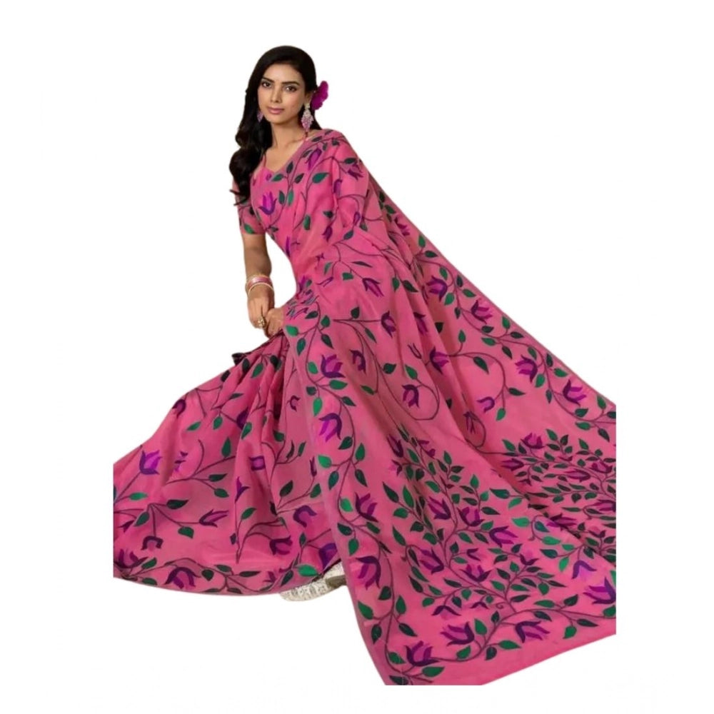 Seduva Women's Georgette Printed Saree With Unstitched Blouse 5.5Mtr (Pink)