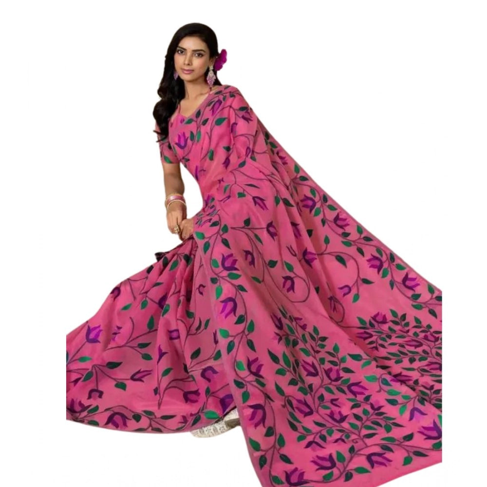 Seduva Women's Georgette Printed Saree With Unstitched Blouse 5.5Mtr (Pink)