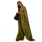 Seduva Women's Linen Printed Saree With Unstitched Blouse 5.5Mtr (Green)