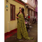 Seduva Women's Linen Printed Saree With Unstitched Blouse 5.5Mtr (Green)