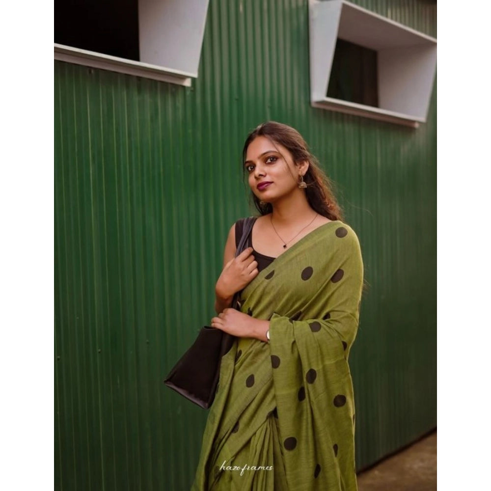 Seduva Women's Linen Printed Saree With Unstitched Blouse 5.5Mtr (Green)