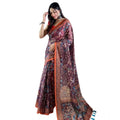 Seduva Women's Linen Printed Saree With Unstitched Blouse 5.5Mtr (Brown)