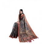 Seduva Women's Linen Printed Saree With Unstitched Blouse 5.5Mtr (Green)