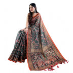 Seduva Women's Linen Printed Saree With Unstitched Blouse 5.5Mtr (Green)