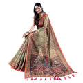 Seduva Women's Linen Printed Saree With Unstitched Blouse 5.5Mtr (Sea Green)