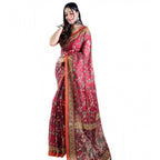 Seduva Women's Linen Printed Saree With Unstitched Blouse 5.5Mtr (Red)