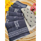 Seduva Women's Linen Printed Saree With Unstitched Blouse 5.5Mtr (Grey)