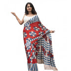Seduva Women's Linen Printed Saree With Unstitched Blouse 5.5Mtr (Red)