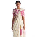 Seduva Women's Linen Printed Saree With Unstitched Blouse 5.5Mtr (White)