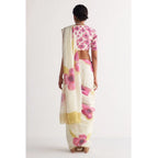 Seduva Women's Linen Printed Saree With Unstitched Blouse 5.5Mtr (White)