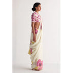 Seduva Women's Linen Printed Saree With Unstitched Blouse 5.5Mtr (White)