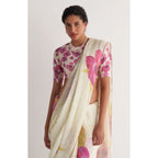 Seduva Women's Linen Printed Saree With Unstitched Blouse 5.5Mtr (White)
