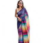Seduva Women's Linen Printed Saree With Unstitched Blouse 5.5Mtr (Navy)