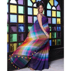 Seduva Women's Linen Printed Saree With Unstitched Blouse 5.5Mtr (Navy)