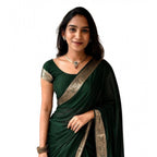 Seduva Women's Vichitra Silk Printed Saree With Unstitched Blouse 5.5Mtr (Green)