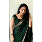Seduva Women's Vichitra Silk Printed Saree With Unstitched Blouse 5.5Mtr (Green)