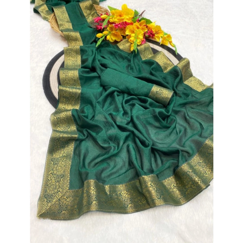 Seduva Women's Vichitra Silk Printed Saree With Unstitched Blouse 5.5Mtr (Green)
