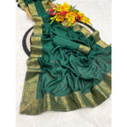 Seduva Women's Vichitra Silk Printed Saree With Unstitched Blouse 5.5Mtr (Green)