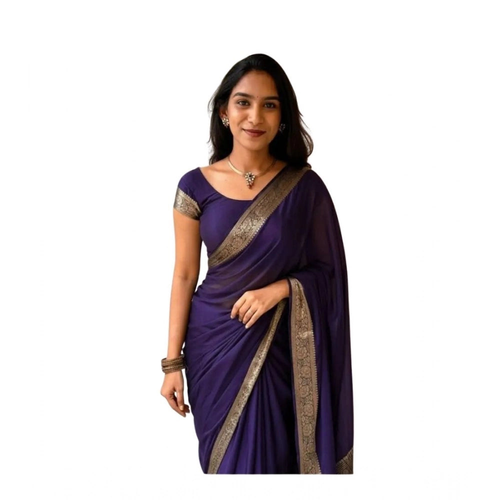 Seduva Women's Vichitra Silk Printed Saree With Unstitched Blouse 5.5Mtr (Purple)