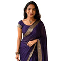 Seduva Women's Vichitra Silk Printed Saree With Unstitched Blouse 5.5Mtr (Purple)