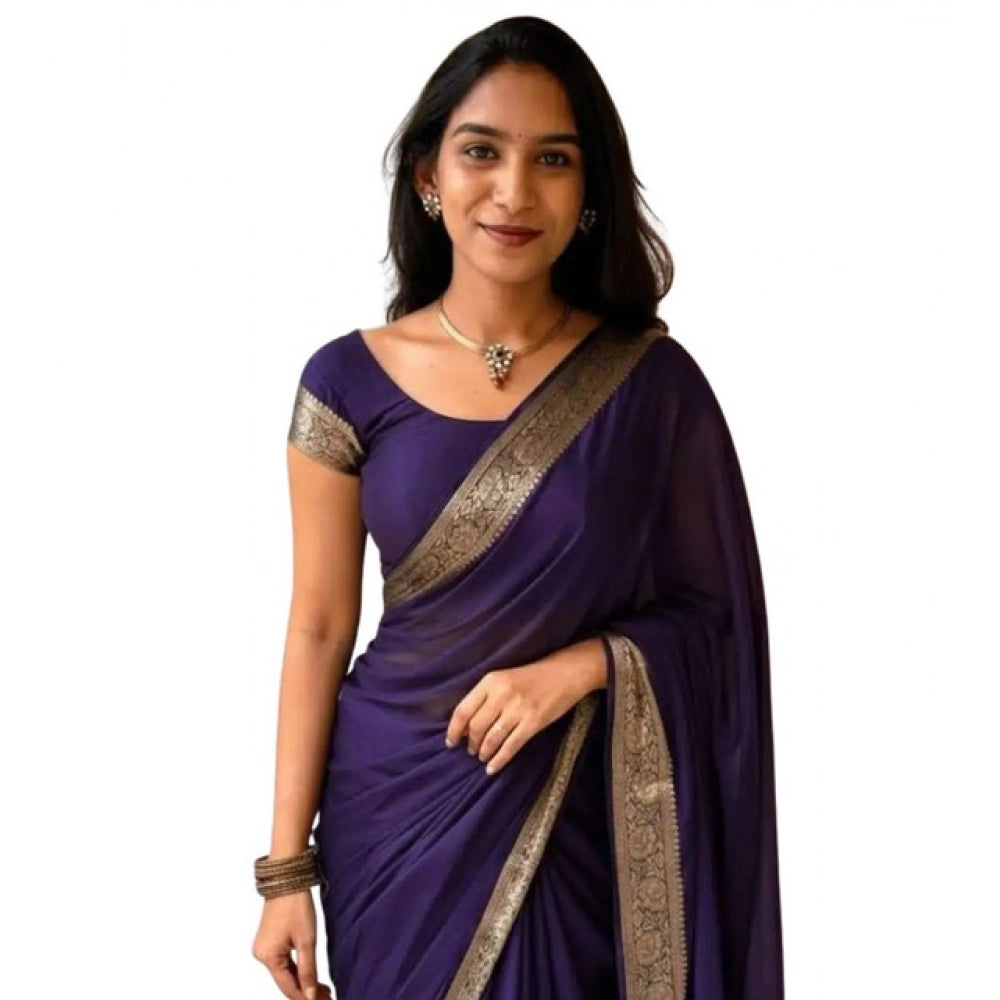 Seduva Women's Vichitra Silk Printed Saree With Unstitched Blouse 5.5Mtr (Purple)